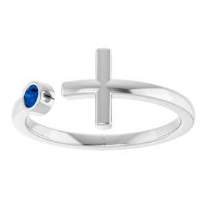 Platinum Natural Blue Sapphire Negative Space Cross Ring