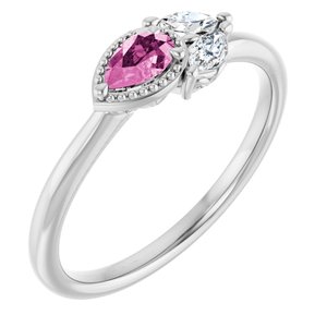 14K White Gold Natural Pink Sapphire & 1/8 CTW Natural Diamond Ring