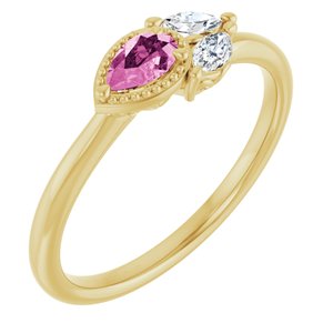 14K Yellow Gold Natural Pink Sapphire & 1/8 CTW Natural Diamond Ring