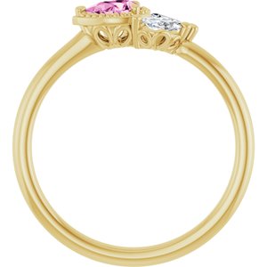 14K Yellow Gold Natural Pink Sapphire & 1/8 CTW Natural Diamond Ring