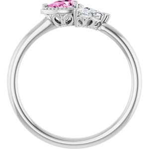 14K White Gold Natural Pink Sapphire & 1/8 CTW Natural Diamond Ring
