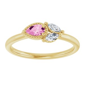 14K Yellow Gold Natural Pink Sapphire & 1/8 CTW Natural Diamond Ring