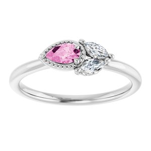 Sterling Silver Natural Pink Sapphire & 1/8 CTW Natural Diamond Ring