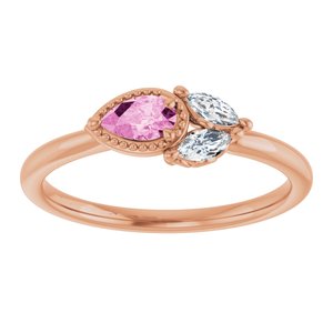 14K Rose Gold Natural Pink Sapphire & 1/8 CTW Natural Diamond Ring