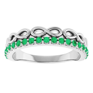 14K White Gold Natural Emerald Infinity-Inspired Stackable Ring