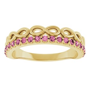 14K Yellow Gold Natural Pink Tourmaline Infinity-Inspired Stackable Ring