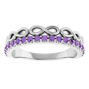 14K White Gold Natural Amethyst Infinity-Inspired Stackable Ring