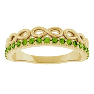 14K Yellow Gold Natural Peridot Infinity-Inspired Stackable Ring