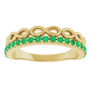 14K Yellow Gold Natural Emerald Infinity-Inspired Stackable Ring