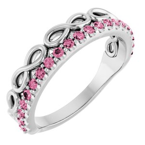 Sterling Silver Natural Pink Tourmaline Infinity-Inspired Stackable Ring