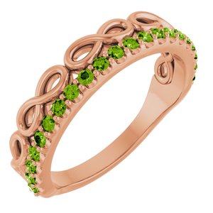 14K Rose Gold Natural Peridot Infinity-Inspired Stackable Ring