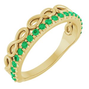 14K Yellow Gold Natural Emerald Infinity-Inspired Stackable Ring