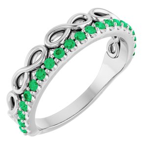 14K White Gold Natural Emerald Infinity-Inspired Stackable Ring