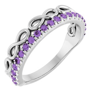 Sterling Silver Natural Amethyst Infinity-Inspired Stackable Ring
