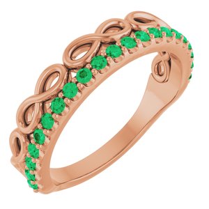 14K Rose Gold Natural Emerald Infinity-Inspired Stackable Ring