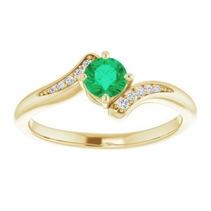 14K Yellow Gold Natural Emerald & .04 CTW Natural Diamond Ring
