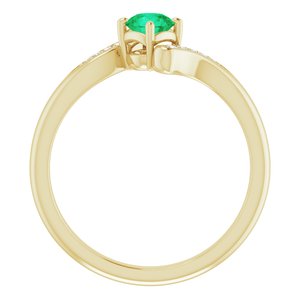 14K Yellow Gold Natural Emerald & .04 CTW Natural Diamond Ring