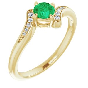 14K Yellow Gold Natural Emerald & .04 CTW Natural Diamond Ring