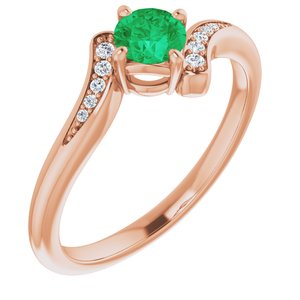 14K Rose Gold Natural Emerald & .04 CTW Natural Diamond Ring