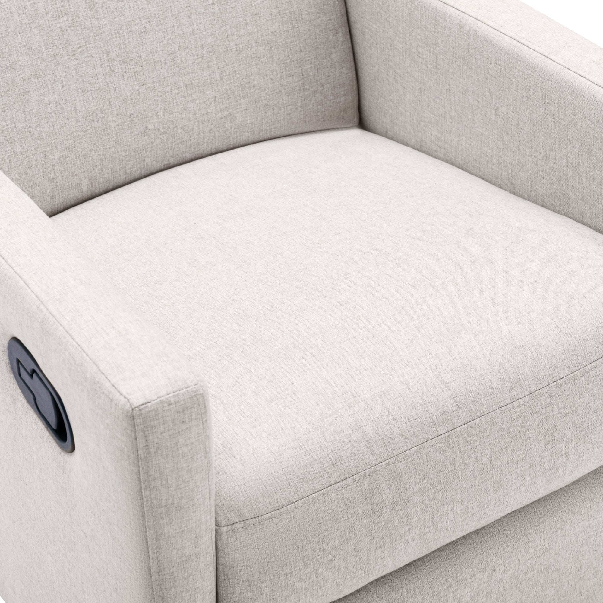 Modern Upholstered Rocker Nursery Chair with Plush Seating, Tan Linen, Swivel Recliner