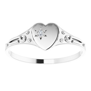14K White Gold .01 CT Natural Diamond Youth Heart Ring