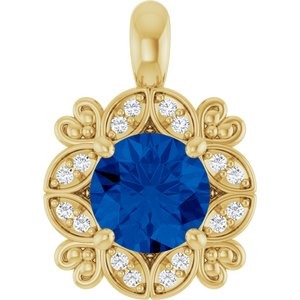 14K Yellow Gold Natural Blue Sapphire & .04 CTW Natural Diamond Pendant