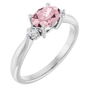 14K White Gold 7x5 mm Oval Natural Pink Morganite & .08 CTW Natural Diamond Ring