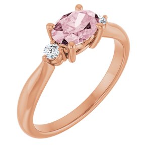 14K Rose Gold 7x5 mm Oval Natural Pink Morganite & .08 CTW Natural Diamond Ring