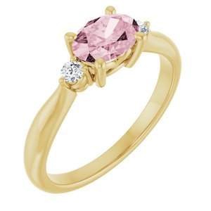 14K Yellow Gold 7x5 mm Oval Natural Pink Morganite & .08 CTW Natural Diamond Ring