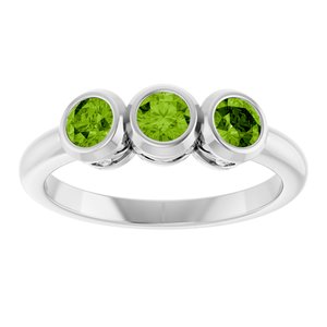 Sterling Silver Natural Peridot Three-Stone Ring