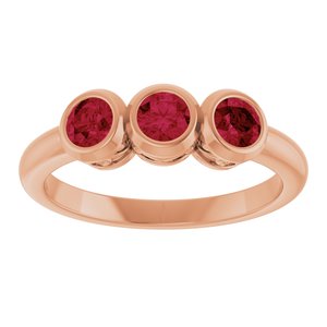 14K Rose Gold Natural Ruby Three-Stone Ring
