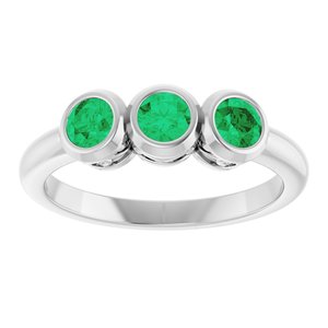14K White Gold Lab-Grown Emerald Three-Stone Bezel-Set Ring