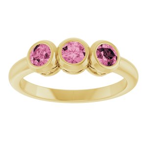 14K Yellow Gold Natural Pink Tourmaline Three-Stone Ring