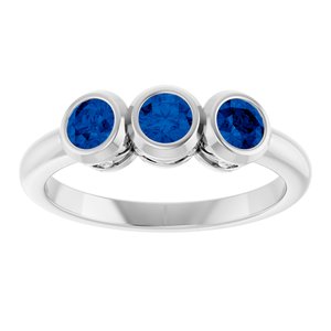 14K White Gold Lab-Grown Blue Sapphire Three-Stone Bezel-Set Ring