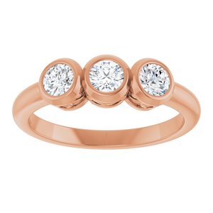 14K Rose Gold Natural White Sapphire Three-Stone Ring