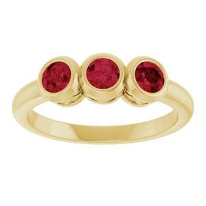 14K Yellow Gold Natural Ruby Three-Stone Ring