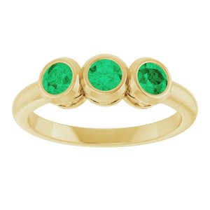14K Yellow Gold Lab-Grown Emerald Three-Stone Bezel-Set Ring