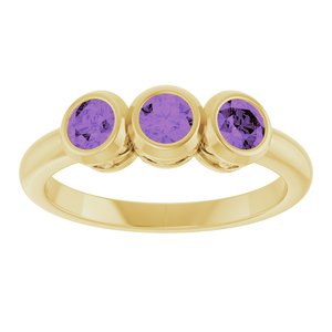 14K Yellow Gold Natural Amethyst Three-Stone Ring