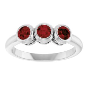 14K White Gold Natural Mozambique Garnet Three-Stone Ring