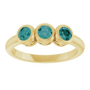 14K Yellow Gold Lab-Grown Alexandrite Three-Stone Bezel-Set Ring