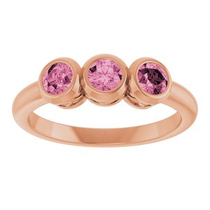 14K Rose Gold Natural Pink Tourmaline Three-Stone Ring