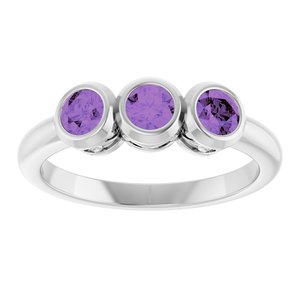 14K White Gold Natural Amethyst Three-Stone Ring