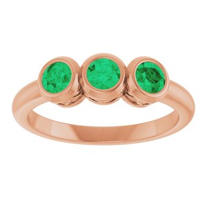 14K Rose Gold Lab-Grown Emerald Three-Stone Bezel-Set Ring