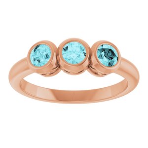 14K Rose Gold Natural Blue Zircon Three-Stone Ring