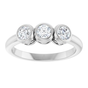 14K White Gold Natural White Sapphire Three-Stone Ring
