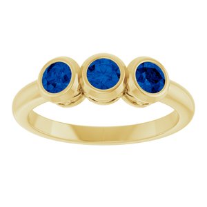 14K Yellow Gold Natural Blue Sapphire Three-Stone Ring