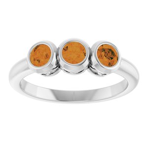 14K White Gold Natural Citrine Three-Stone Ring