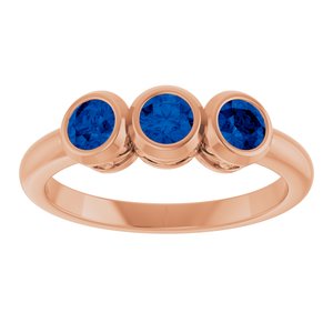 14K Rose Gold Natural Blue Sapphire Three-Stone Ring