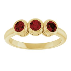 14K Yellow Gold Natural Mozambique Garnet Three-Stone Ring
