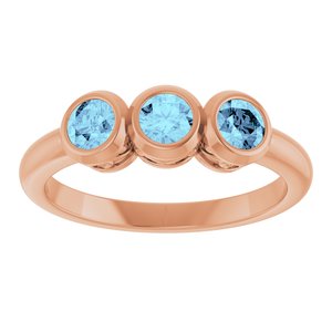 14K Rose Gold Natural Aquamarine Three-Stone Ring